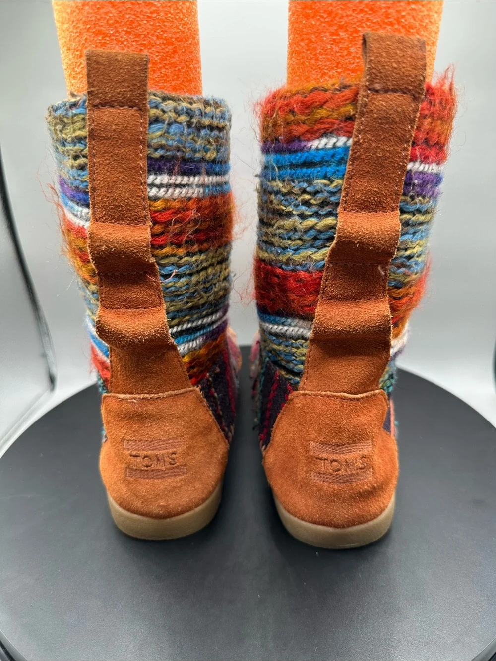 Toms Nepal Suede Woven Yarn Mid Boots Women 6 Brown Boho Stripe